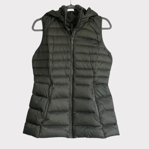 Lululemon Athletica Olive Green Zip Up Hooded Puffer Goose Down Vest - Picture 1 of 6